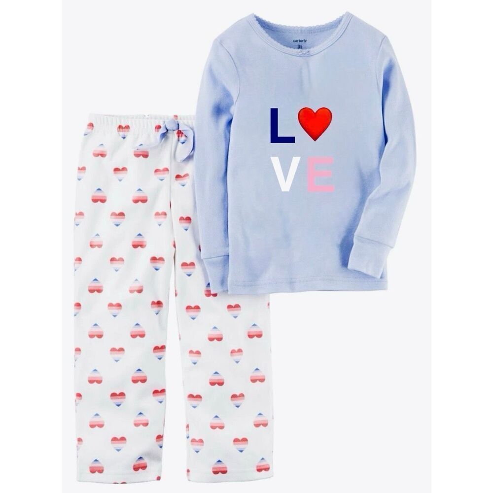 NEW Carters Kids Girls 8 Flannel Valentine 2P Pajamas